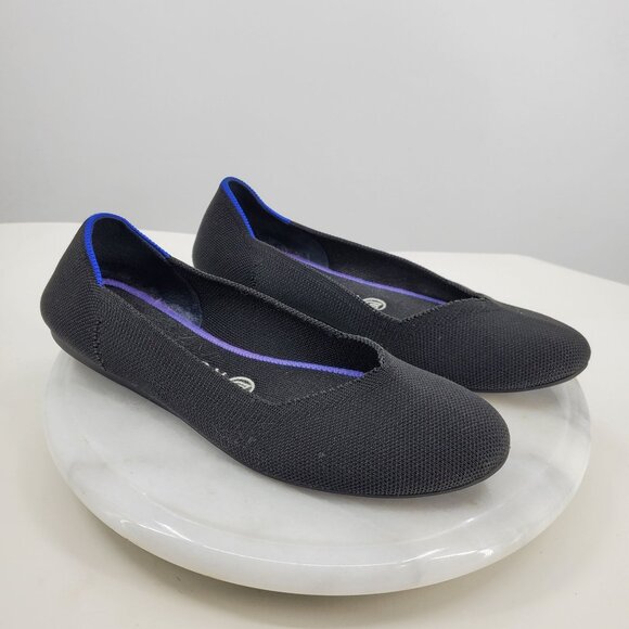 Rothy's The Round Toe Black Women's Slip On Ballet Flat Career Dress Shoes 8 - Picture 1 of 11